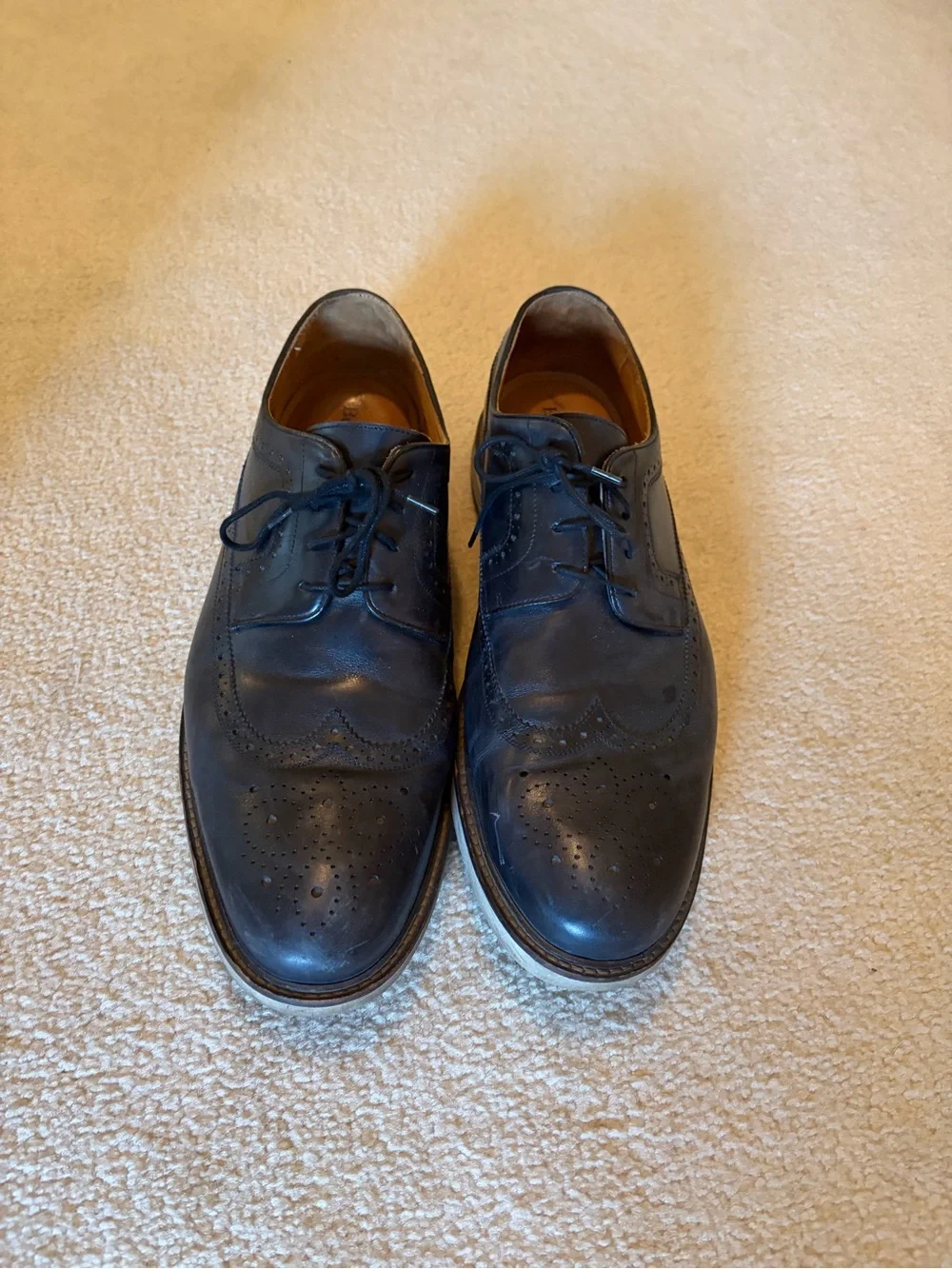 Men's Navy Leather Wingtip Derby - Classic Dress Oxford